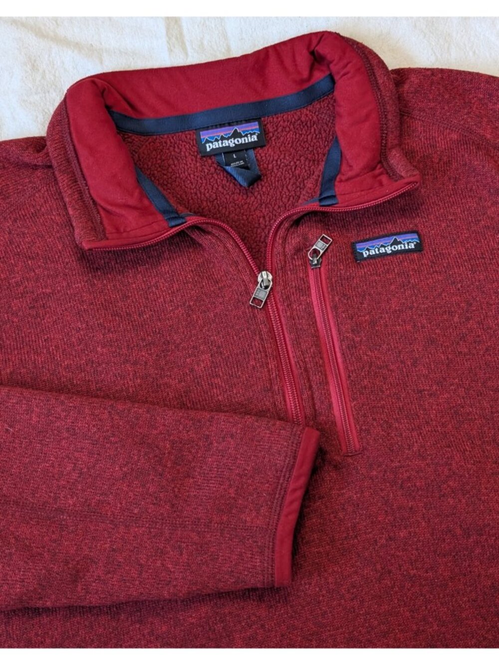 Patagonia Men's Red Better Sweater 1/4-Zip Fleece LG Outdoor Hiking 25523